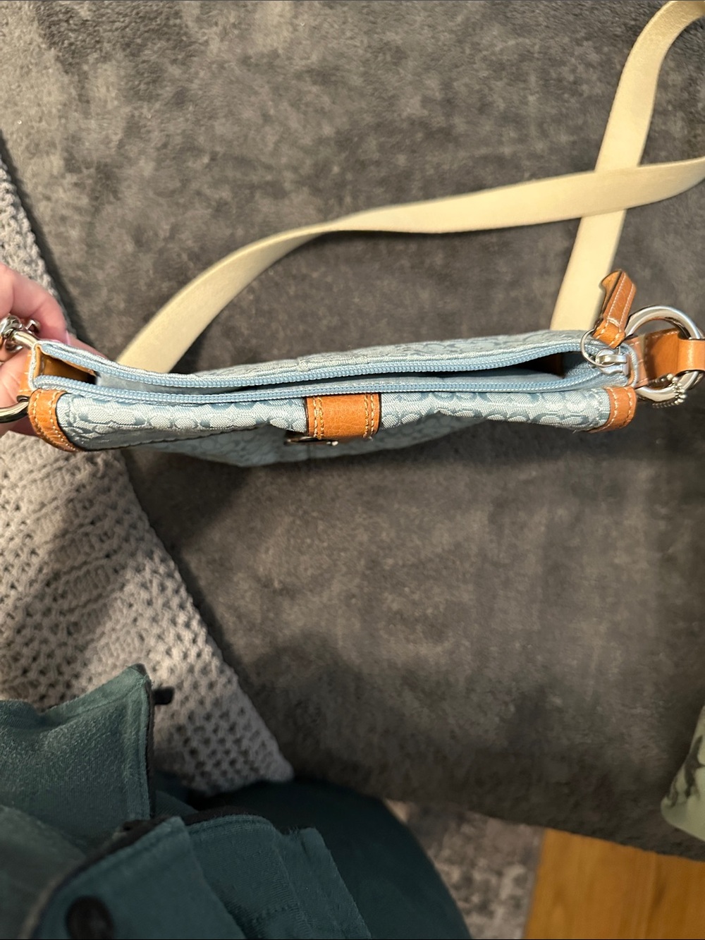 Coach Light Blue Signature Crossbody with Tan Leather Trim - Picture 7 of 9